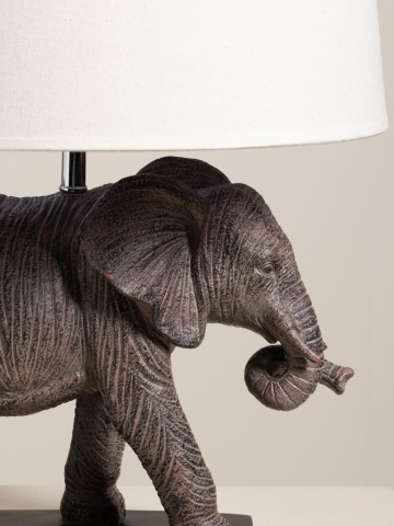 Lampa de masa elefant din polirasină, cu abajur din in si bumbac , "Savane" - Img 3