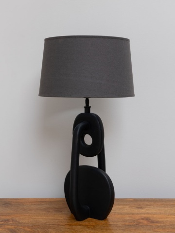 Lampa de masa, negru, cu abajur gri, din in, Disc - Img 2