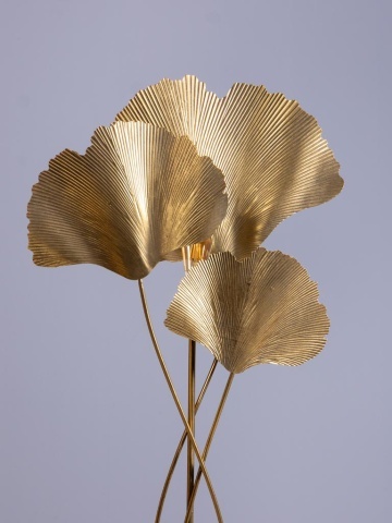 Lampă de podea din metal auriu, cu frunze de ginkgo sculptate, finisaj vintage, 164×66×25 cm, „Ginkgo" - Img 4