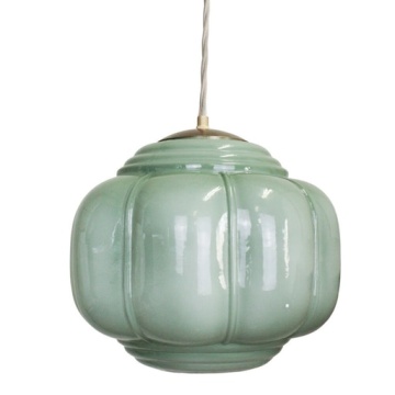 Lampă suspendată din sticlă opal verde și metal, abajur rotunjit în relief, detalii din alamă, finisaj lucios, 26 x 27 cm, „Vincent” - Img 4