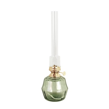 Lampă vintage cu petrol din sticlă verde smarald cu arzător alamă, „Kerosene Britta Green Medium"