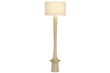Lampadar din lemn de mango și in, natur, cu picior strunjit și abajur cilindric, finisaj natural, 171 x 52 cm, „Talloires” - Img 2