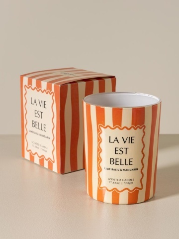 Lumânare portocalie «La vie est belle» – parfum de mandarină și busuioc - Img 3