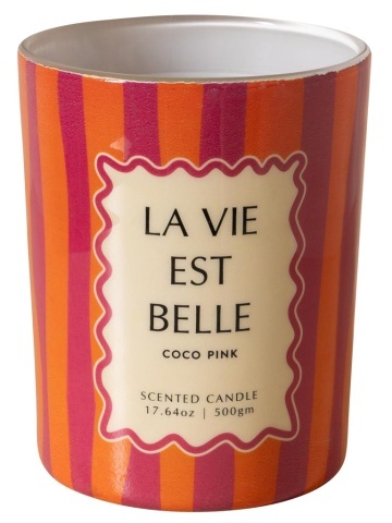 Lumânare roz «La vie est belle» – parfum de cocos