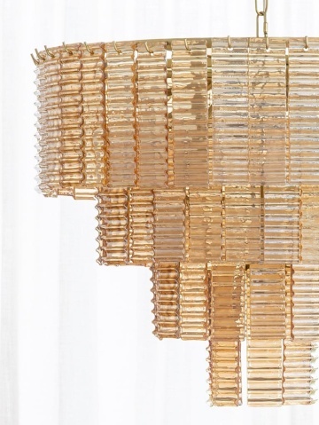 Lustră din sticlă și alamă aurie cu structură piramidală și elemente din sticlă suspendate în cascadă, 53 × 65 cm, „Versalia" - Img 3