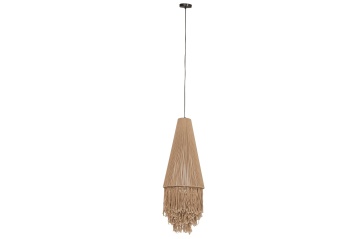 Lustră suspendată din bumbac și metal, natur, cu franjuri, finisaj natural, 100 x 36 cm, „Bonneval” - Img 3