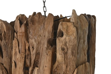 Lustră suspendată din lemn de tec lucrat manual și metal, natur și negru, 40 x 160 x 30 cm, „Pierrefonds” - Img 6