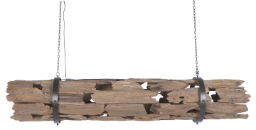 Lustră suspendată din rădăcină de tec reciclat și metal, maro, cu 3 brațe, finisaj natural, 33 x 180 x 33 cm, „Noyon”