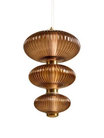Lustra suspendată din sticlă maro cu structură din alamă antichizată, formă sferică, finisaj vintage, 40 × 25 cm, „Auralis"