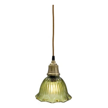 Lustră suspendată vintage din sticlă verde cu suport din alamă antichizată, 17×18 cm, „Olive"