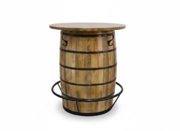 Masă bar din lemn masiv de mango în formă de butoi cu metal, 90×90×101 cm, „Barrel” - Img 7