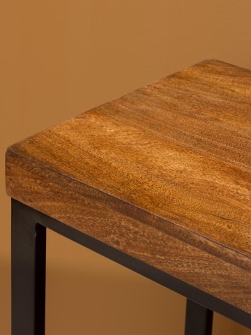 Masă consolă în stil eclectic din lemn de mango, maro, cu blat gros și picioare din metal negru, 98,5 x 180,5 x 40 cm, „Kirt” - Img 6