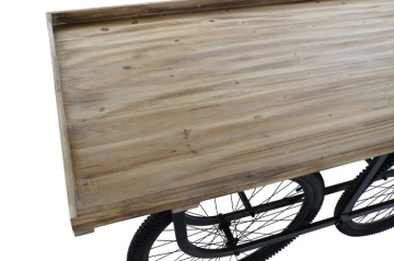 Masă consolă industrială vintage din lemn cu structură din metal și roți de bicicletă, 160×80×75 cm, „Market" - Img 2
