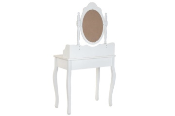 Masă de toaletă romantică din MDF alb, oglindă ovală detașabilă, 4 sertare, 75 x 42 x 140 cm, „Alima" - Img 3