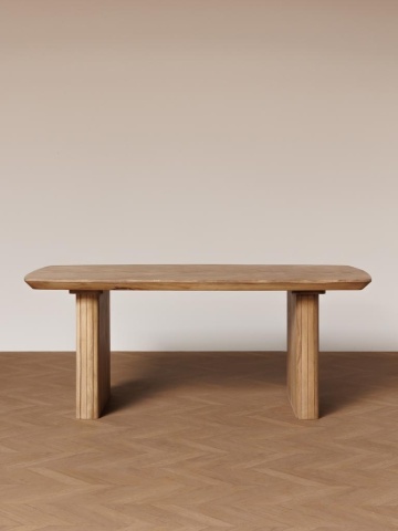 Masă dining cu blat herringbone, dreptunghiulară, din lemn de mango, natur, 8 locuri, cu picioare din lamele verticale, 77 x 190 x 95 cm, „Demira” - Img 2