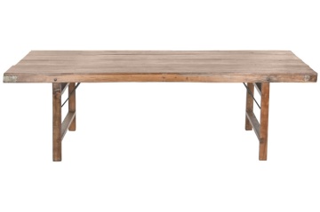 Masă dining dreptunghiulara din lemn masiv reciclat, structură pliabilă, „Grand Loft”