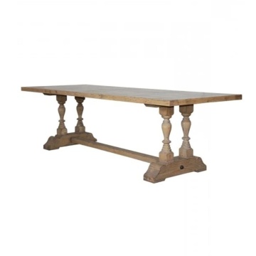Masă dining extensibilă din lemn masiv, natur, 8 locuri, cu prelungitor și picioare strunjite, 78 x 180 x 100 cm, „Bastide”
