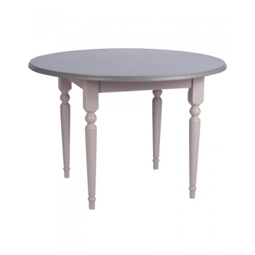Masă dining extensibilă rotundă din lemn masiv, gri, 4–5 locuri, cu prelungitor și picioare strunjite, finisaj patinat, 78 x 116 cm, „Provence” - Img 2