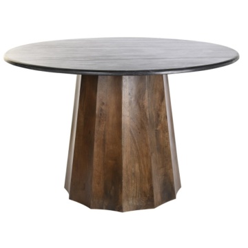 Masă dining rotundă din lemn de mango, negru, 4–5 locuri, cu blat din marmură și picior central, 76 x 120 cm, „Elwood”