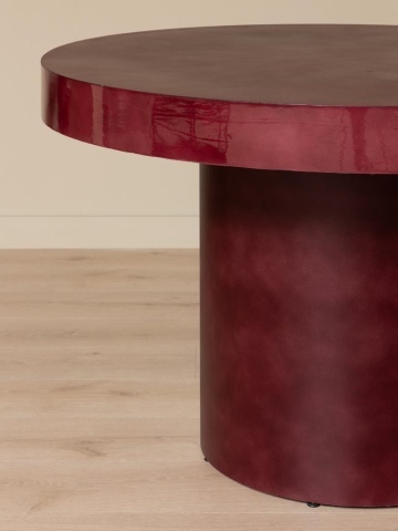 Masă dining rotundă din metal, vișiniu, 4–5 locuri, cu picior central cilindric, margine lăcuită, 77 x 120 cm, „Amarante” - Img 6