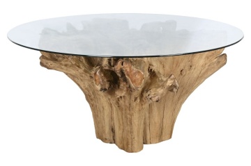 Masă dining rotundă din rădăcină de teak cu blat din sticlă securizată, 160×160×76 cm, „Raiz" - Img 2