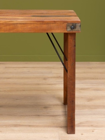 Masă pliabilă din lemn reciclat și metal, cu blat patinat și picioare pliabile, natur, finisaj satinat, 165×76×76 cm, „Marolles" - Img 5
