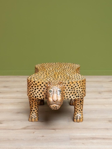 Măsuță de cafea din lemn de mango, sculptată și pictată manual în formă de panteră, maro, finisaj lucios, 120.5×60×45 cm, „Panthera" - Img 9