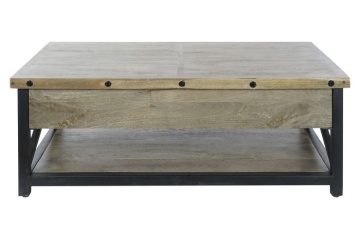 Măsuță de cafea din lemn de mango și metal, natur și negru, cu blat ridicabil și raft, finisaj mat, 44 x 116 x 74 cm, „Barlow” – Ethnic Collections