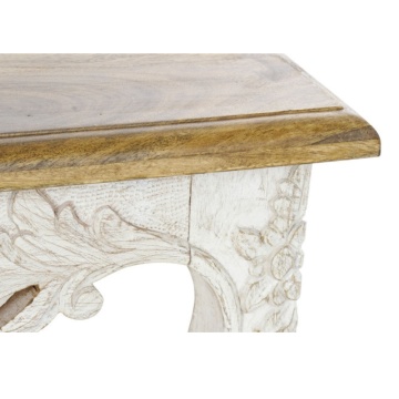 Măsuță de cafea dreptunghiulară din lemn de mango sculptat manual, natur și alb, finisaj antichizat, 49 x 120 x 61 cm, „Floralis” – Ethnic Collections - Img 4