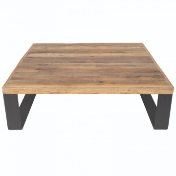 Măsuță de cafea pătrată din lemn de stejar și metal, natur și negru, cu blat gros și picioare tip sanie, 37 x 127 x 127 cm, „Alpha” - Img 2