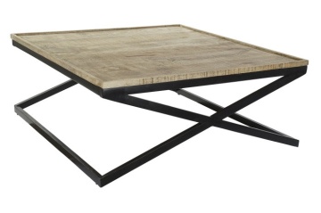 Măsuță de cafea pătrată din lemn și metal, natur și negru, cu 3 tăvi detașabile și bază în X, 55 x 120 x 120 cm, „Traywood” – Ethnic Collections - Img 2