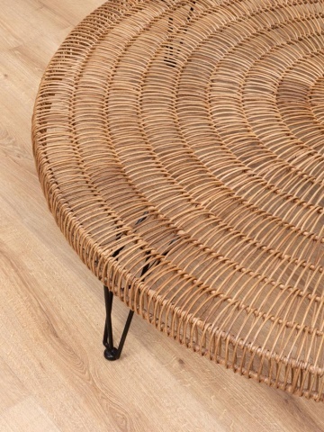 Măsuță de cafea rotundă din ratan împletit manual și metal, natur și negru, cu model în cercuri concentrice, 32 x 153 cm, „Obane” - Img 3