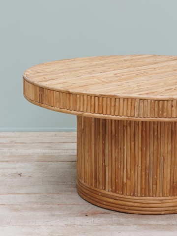 Măsuță de cafea rotundă din ratan, natur, cu bază cilindrică din tije verticale și bordură din segmente scurte, 45 x 99 cm, „Barbade” - Img 4