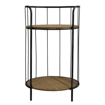 Măsuță laterală cu 2 rafturi, din metal și lemn, H68 cm