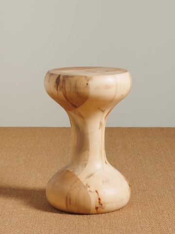 Măsuță laterală din lemn masiv reciclat, natur, în formă de clepsidră, strunjită, cu noduri la vedere, 45 x 30 cm, „Capirucho” - Img 4