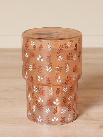 Măsuță laterală din sticlă, maro cu motive florale pictate manual, 44×30 cm, „Automne" - Img 2
