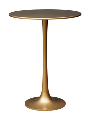 Măsuță laterală înaltă rotundă din metal, auriu, cu picior central evazat și bază rotundă, 107 x 81 cm, „Pop”