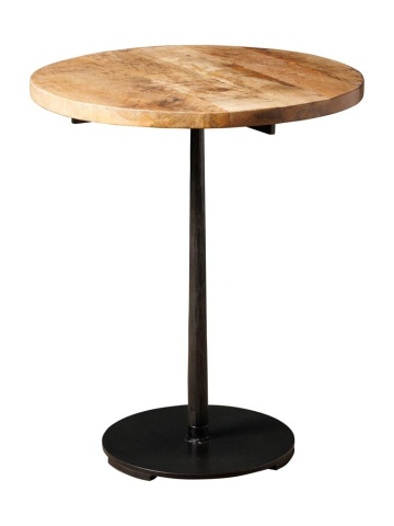 Măsuță laterală rotundă din lemn de mango și metal, natur, cu picior central negru și bază disc, 61 x 50 cm, „Ava”