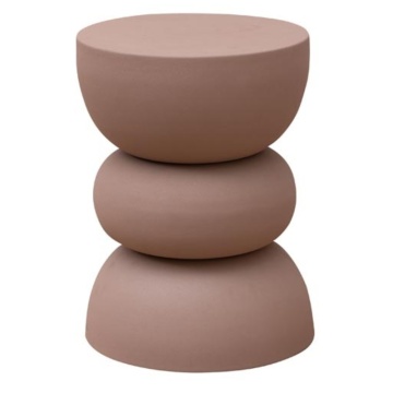 Măsuță laterală rotundă din metal, roz, sculpturală, din trei volume suprapuse, 44 x 32 cm, „Forms”