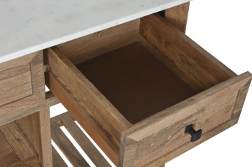 Mobilier de baie din lemn masiv de mango și blat ceramic alb, chiuvetă inclusă, 2 sertare și 2 polițe, 120 x 50 x 82 cm, „Marble" - Img 4