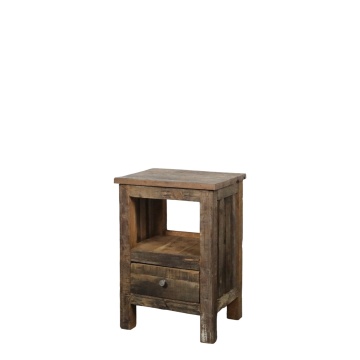 Noptieră rustică din lemn reciclat, natur, cu sertar, nișă deschisă și laterale în ramă și panou, 63 x 44 x 37 cm, „Grimaud”