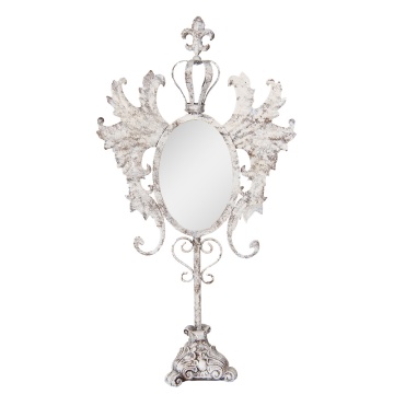 Oglinda alba, de masa, din metal, cu aspect vintage, 37x14x68 cm