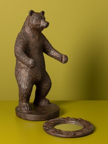 Oglindă de masă din rășină, maro, urs în picioare ținând o oglindă rotundă, ramă cu frunze în relief, finisaj antichizat, 37 x 17 x 16,5 cm, „Brienz” - Img 5