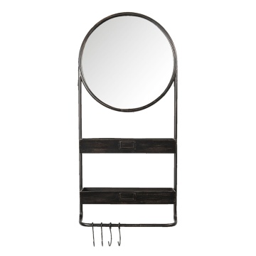 Oglinda de perete, neagra, din metal, cu 2 sertare si 4 agatatori, 38x89 cm