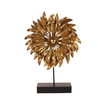 Ornament decorativ din polirășină, auriu, pană pe bază, finisaj antichizat, 36,5 x 26 x 8 cm, „Plumetis”