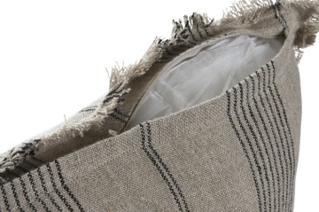 Pernă decorativă din in natural cu dungi, 60 x 40 cm, 500 g, bej și gri, franjuri, husă cu fermoar, „Linen Cushion Striped" - Img 4
