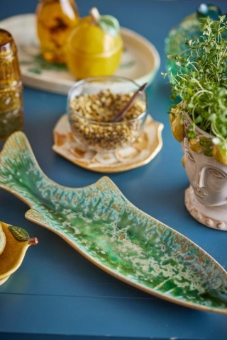 Platou de servire în formă de pește din ceramică, L42×H3,5×W13 cm, verde, „Hadden" - Img 5