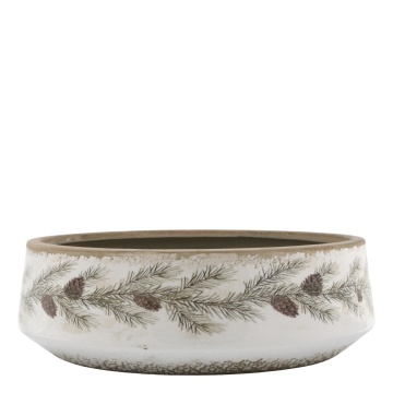 Platou decorativ crem din ceramică, cu motive de ghirlande de brad, D30 cm „Garland”