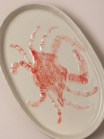 Platou oval din ceramică cu crab roșu, 29×18 cm - Img 4