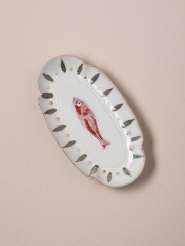 Platou oval din ceramică, roșu, 23×12 cm, "Marine" - Img 3